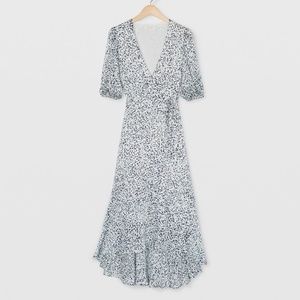 Club Monaco Easy Midi Wrap Dress in Green Multi NWT